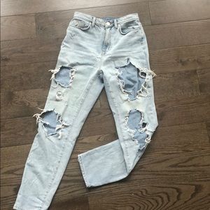 BDG High-Waisted Mom Jean - Destroyed Light Wash